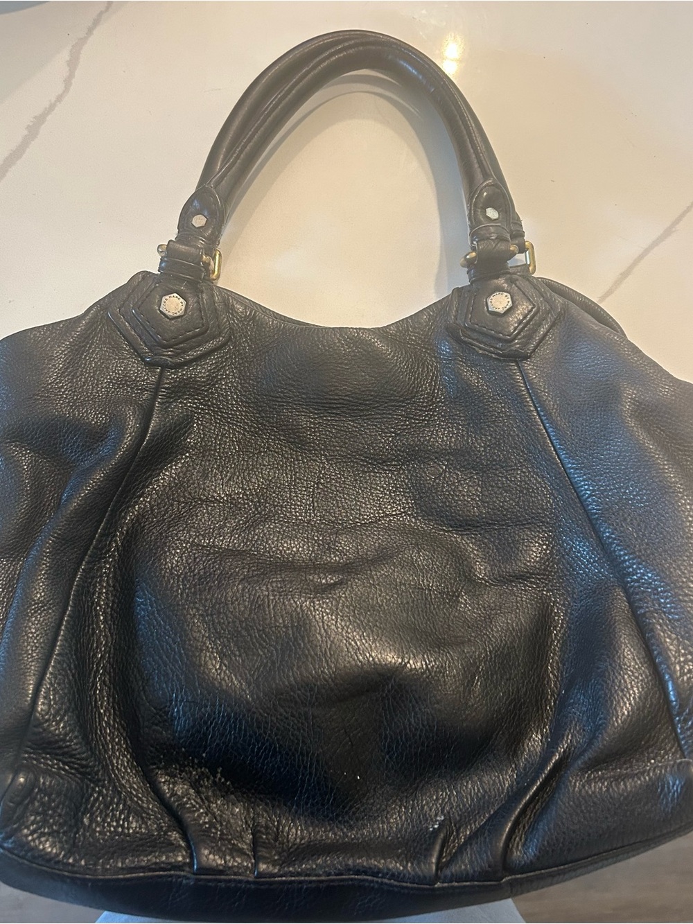 Marc Jacobs Black Pebbled Leather Tote with Double Handles